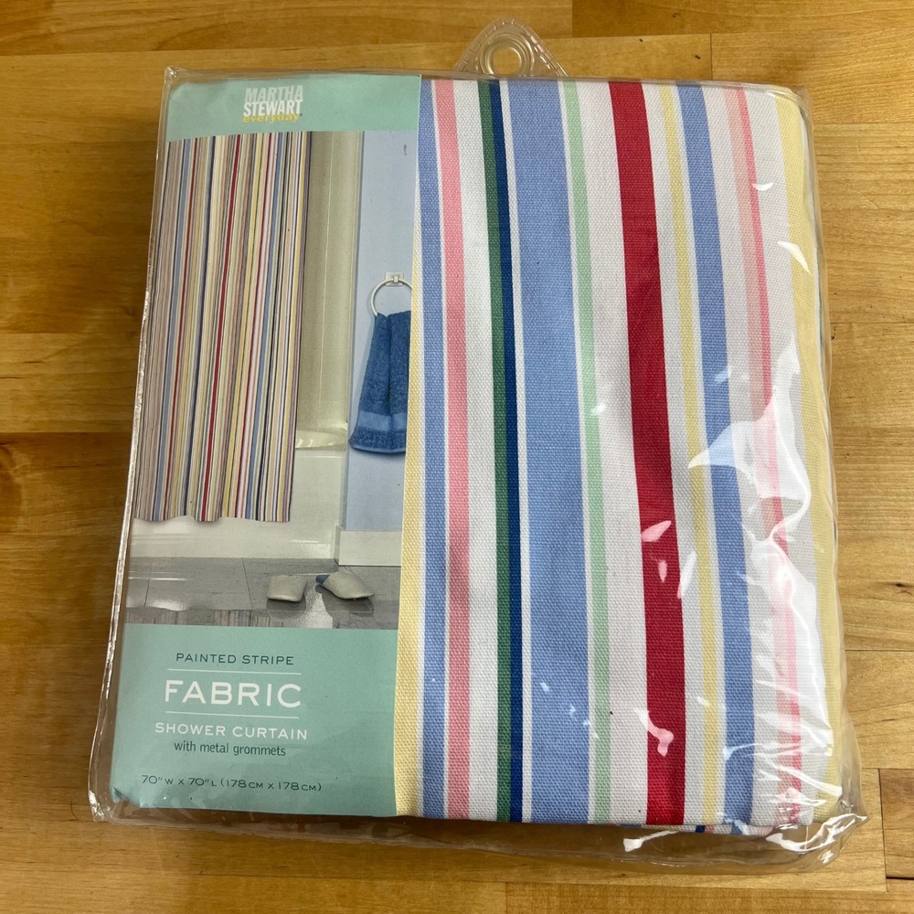 Martha Stewart Shower Curtain Painted Stripe 70x70 Multi NEW Cotton Vintage